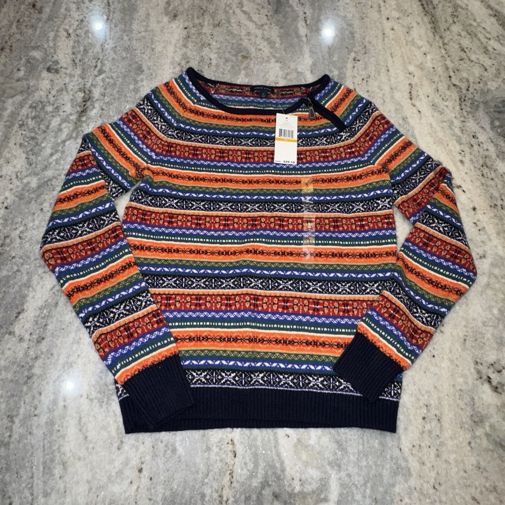 NWT Tommy Hilfiger Women's‎ Small Knit Sweater Colorful New Master Navy Zipper